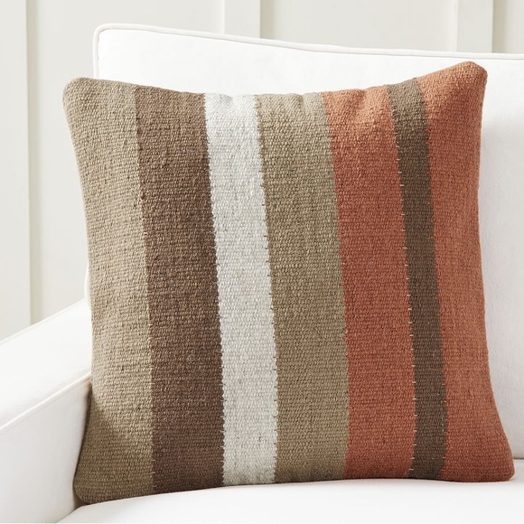 New Pottery Barn Miller Striped Handwoven Wool Pillow Cover, Warm Colors, 20” - Picture 3 of 16